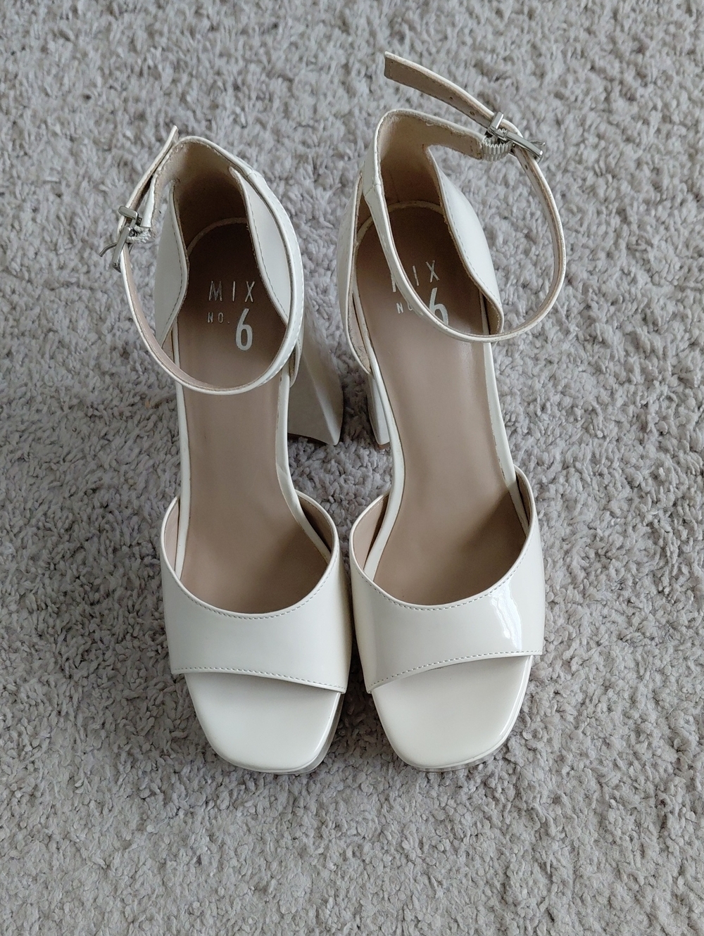 Mix No. 6 Cream Platform Ankle-Strap Block Heels